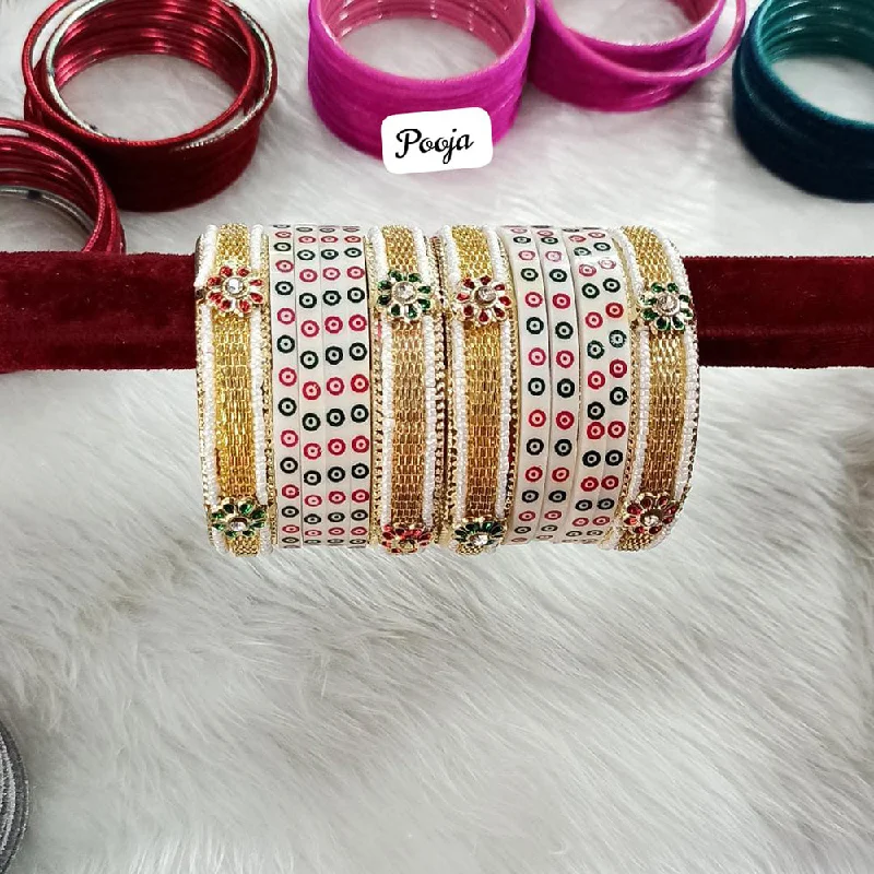 women’s cuff bracelets-Pooja Bangles Gold Plated  Bangle Set