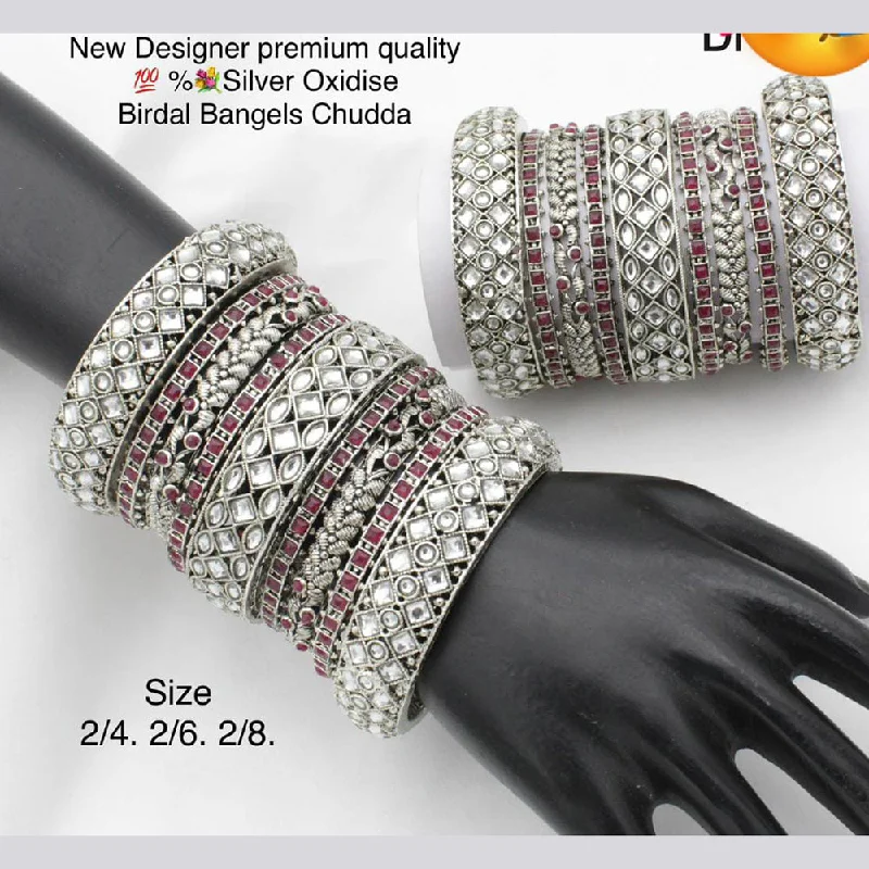 women’s chain link bracelets-Pooja Bangles oxidised Bangles set