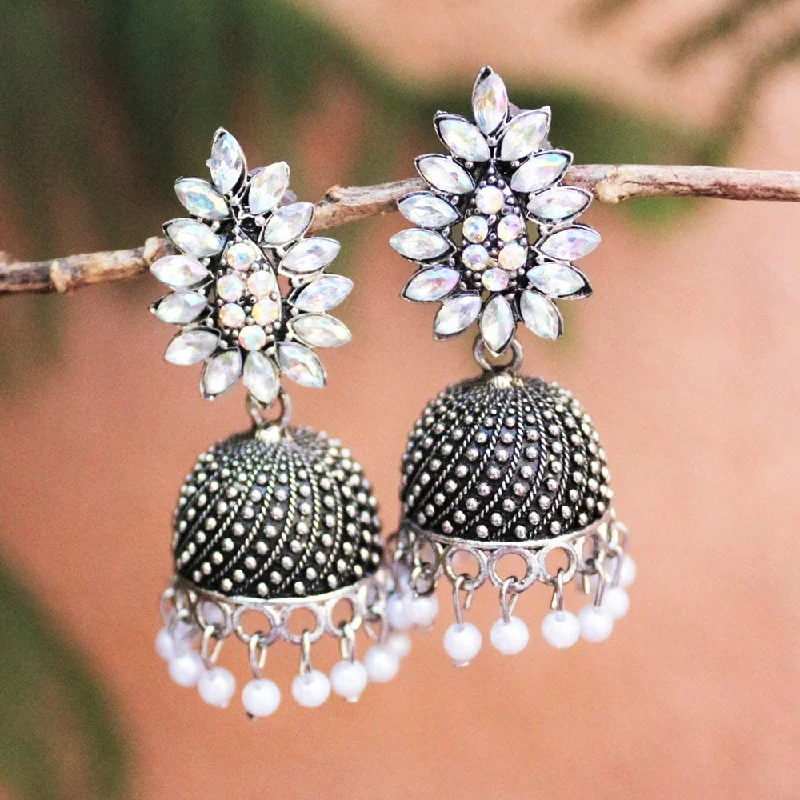 handmade earrings for women-H K Fashion Oxidised Plated  Crystal Stone Jhumki Earrings