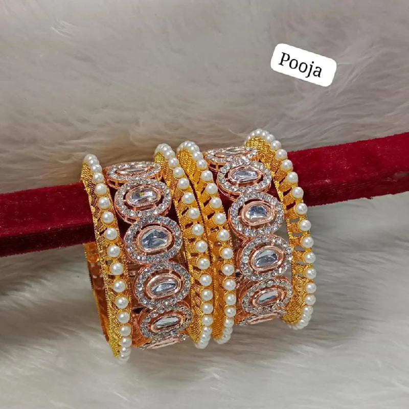 trendy bangle bracelets for women-Pooja Bangles Gold Plated Bangle Set