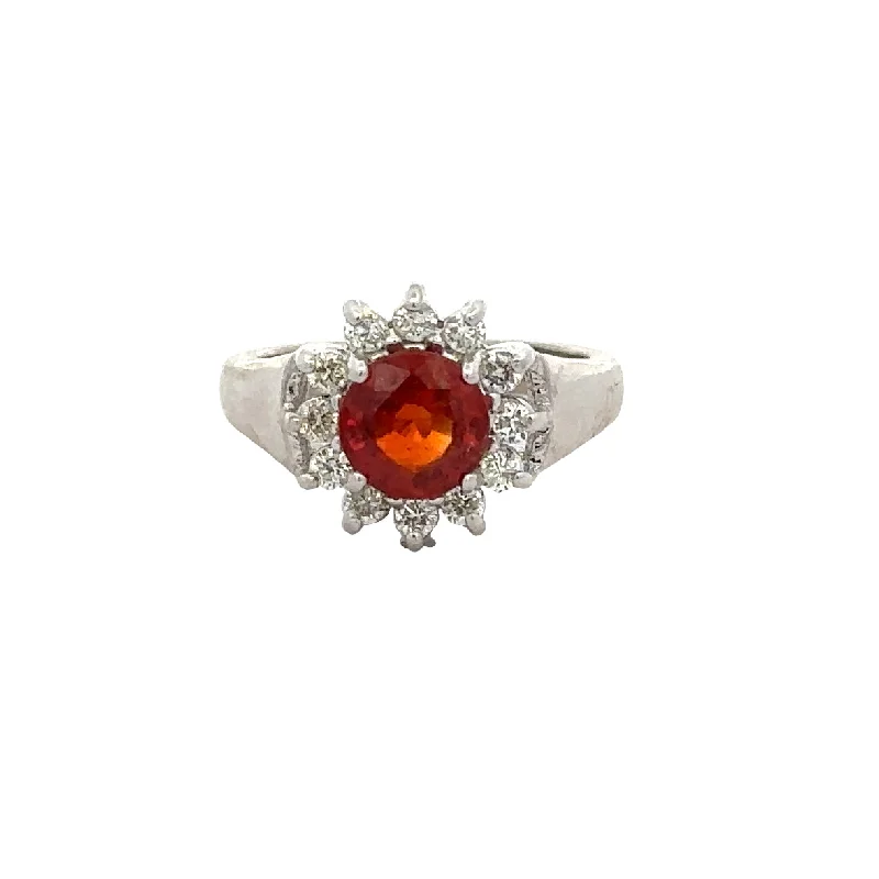 women’s emerald and diamond engagement rings-Spessartite Garnet and Diamond Ring in White Gold