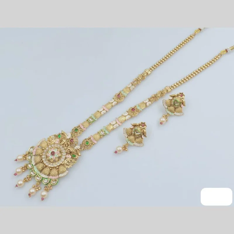 custom engraved pendant necklaces-Rani Sati Jewels Gold Plated Kundan Stone And Meenakari Long Necklace Set