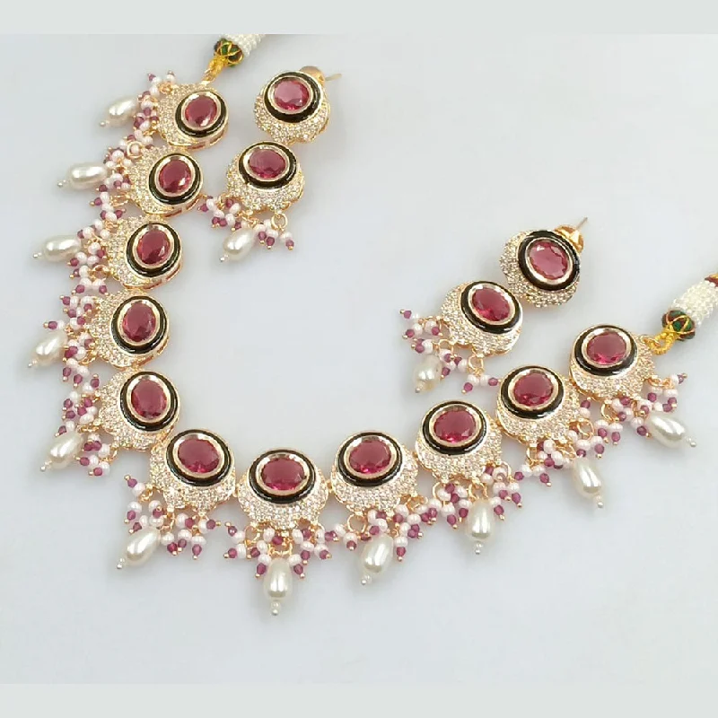 customized gold necklaces for women-JCM Gold Plated Polki Kundan Stone And Pearls Necklace Set