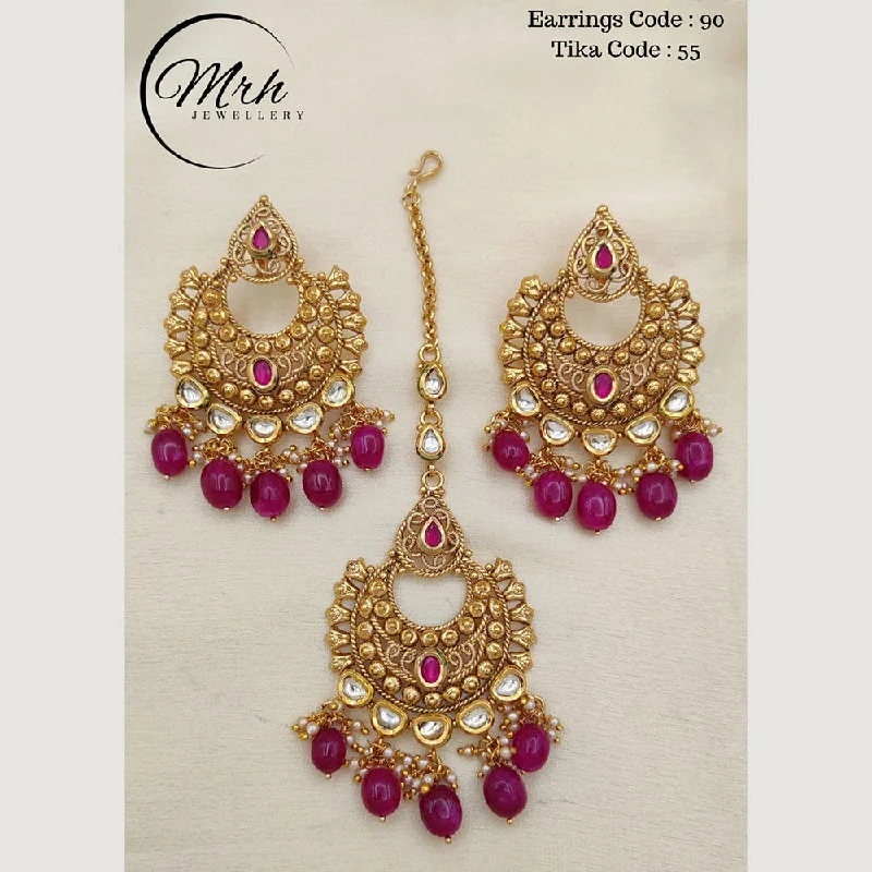 women’s charm earrings-Jewel Addiction Copper Gold Plated Earrings With Mangtikka