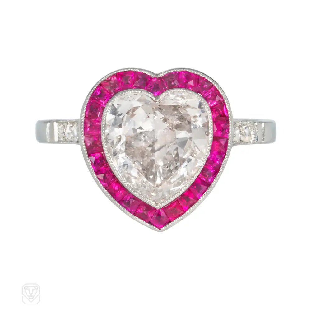 custom sapphire engagement rings-Art Deco style heart-shaped diamond ring