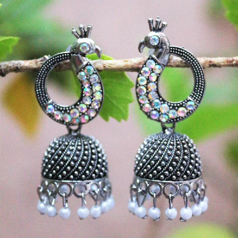 women’s fashion statement earrings-H K Fashion Oxidised Plated Austrian Stone Jhumki Earrings