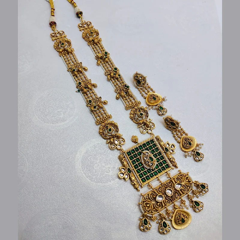 women’s long necklaces-Lucentarts Jewellery Gold Plated Kundan Stone And Pearls Long Necklace Set