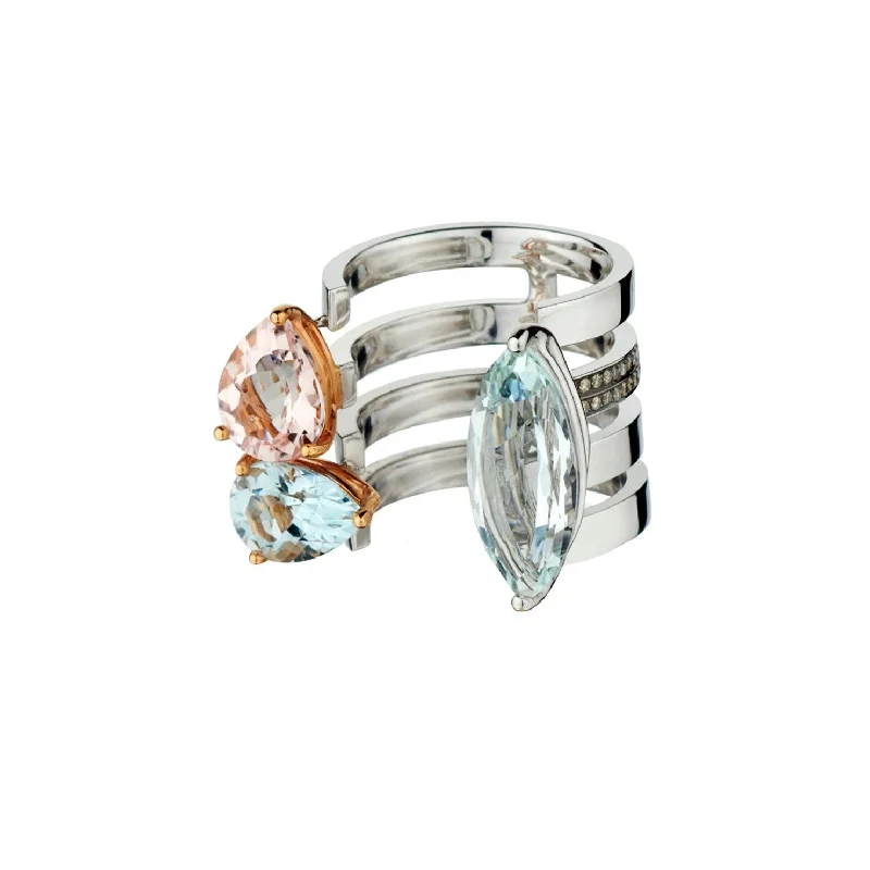 women’s custom platinum engagement rings-AQUAMARINE, MORGANITE & DIAMOND RING