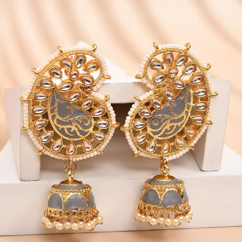 personalized earrings for women-Shagna Gold Plated Kundan Stone And Meenakari Jhumki Earrings