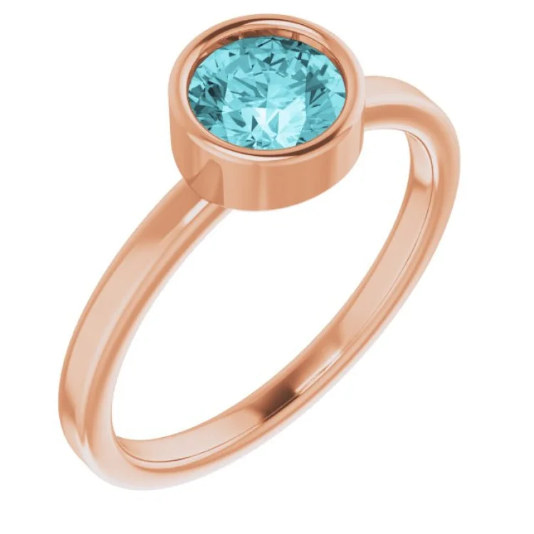 women’s band rings-14K Rose 6 mm Natural Blue Zircon Ring