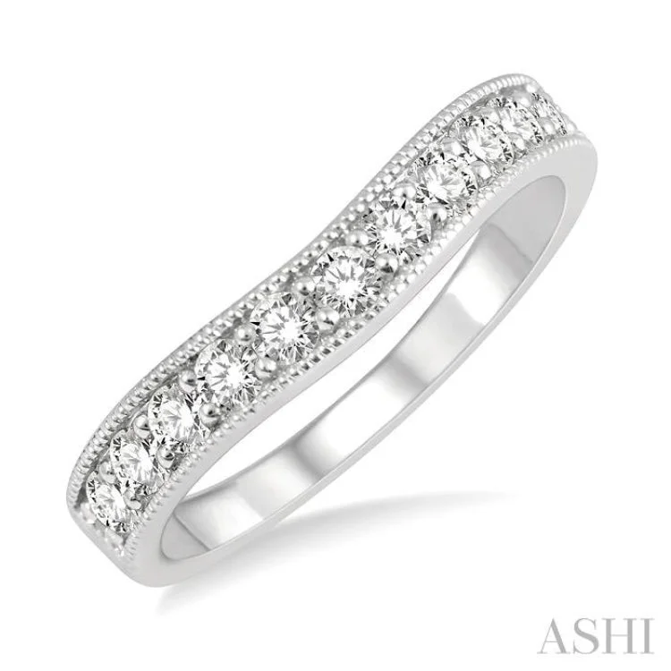 women’s vintage silver rings-1/2 Ctw Arched Round Cut Diamond Wedding Band in 14K White Gold