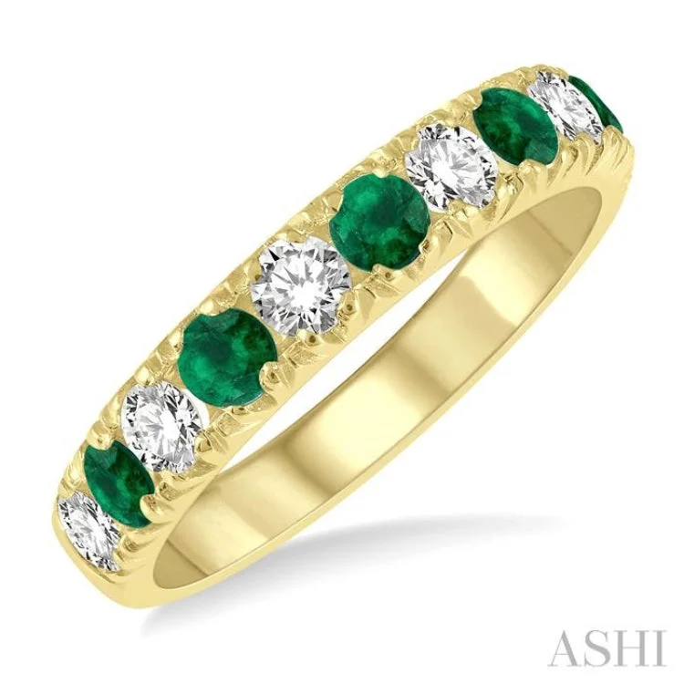 gemstone rings for women-1/2 ctw Round Cut Diamond and 2.9MM Emerald Precious Wedding Band in 14K Yellow Gold