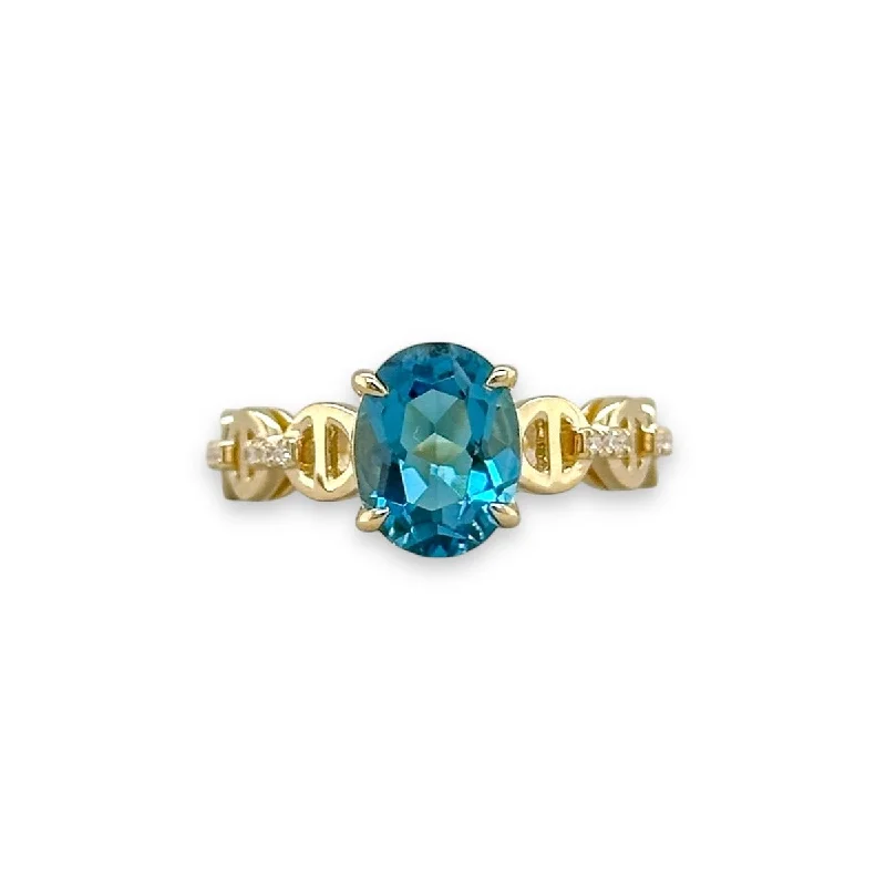 women’s classic engagement rings-14K Y Gold 2.13ct Blue Topaz and 0.04ctw G/SI1 Diamond Ring