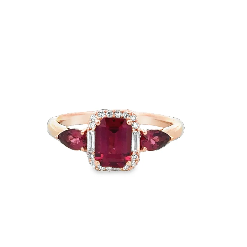 women’s engagement rings with yellow diamonds-Rhodolite Garnet and Diamond Ring in Rose Gold