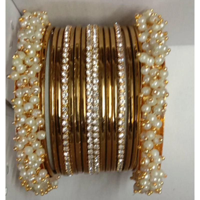 women’s leather bracelets-Shree Asha Bangles Gold Plated Austrian Stone Bangles Set - D no. 1879