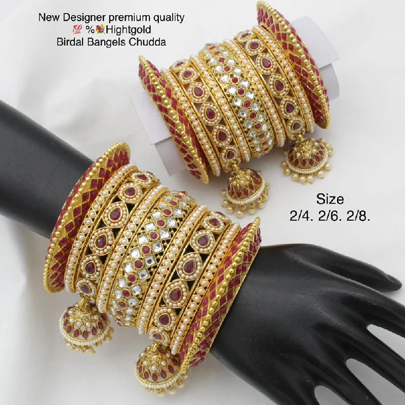 women’s leather and gold bracelets-Pooja Bangles Gold Plated Bridal Bangles set