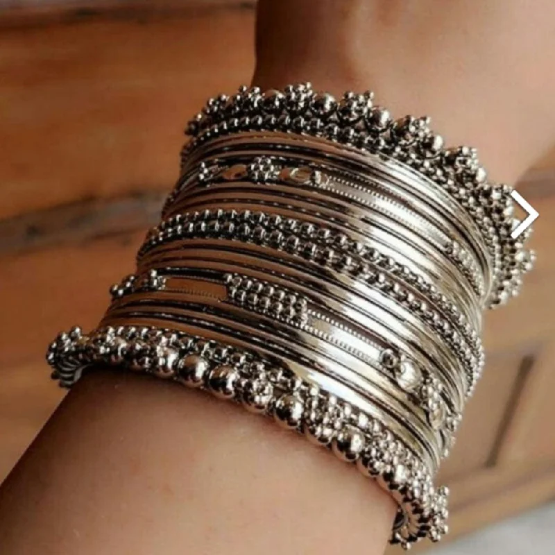 women’s layered bangles-Martina Jewels Pack Of 6 Traditional Oxidized Plated  Bangles Set