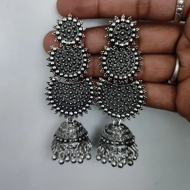 silver earrings for women-Lucentarts Jewellery Oxidise Plated Jhumki Earrings