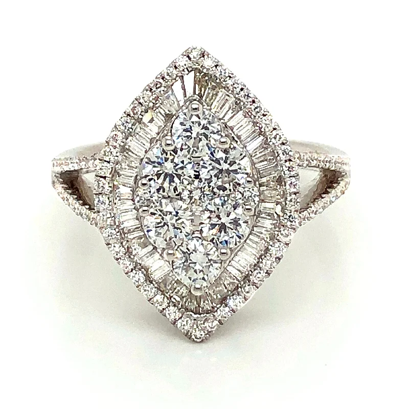 women’s vintage-style engagement rings-Baguette & Round Diamond Ring