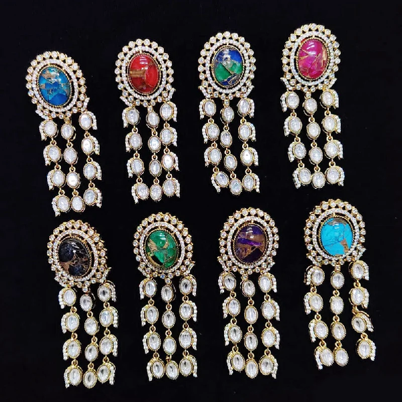 women’s drop earrings-JCM Gold Plated Polki Kundan Stone Dangler Earrings