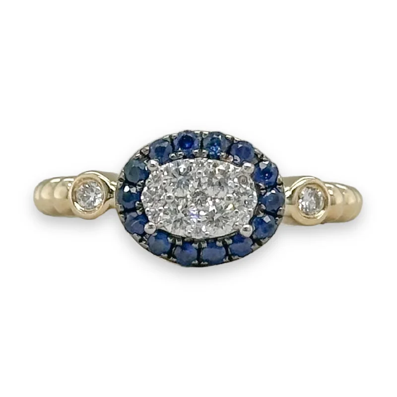 women’s engagement rings with pearls-14K Y Gold 0.25cttw Sapphire and 0.30cttw G/SI1 Diamond Ring