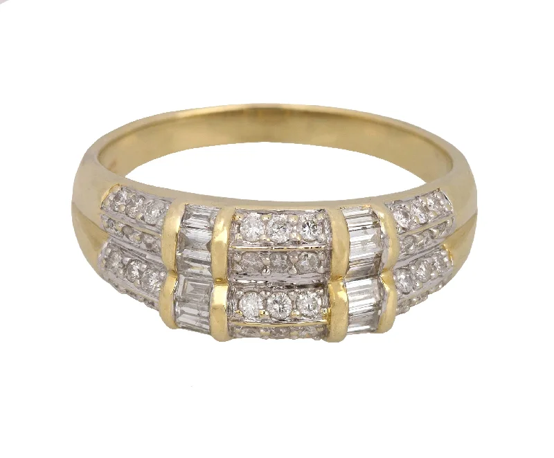 women’s custom-designed diamond rings-Women's Vintage Estate 14K Yellow Gold 0.72ctw Baguette & Round Cut Diamond Ring