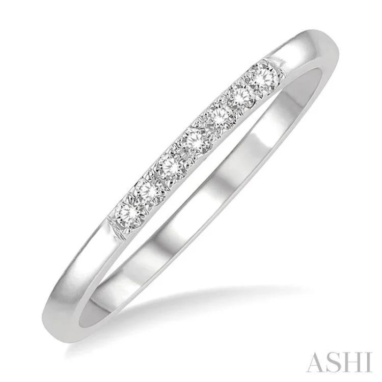 stackable rings for women-1/10 Ctw Straight Row Center Round Cut Diamond Stackable Fashion Band in 10K White Gold