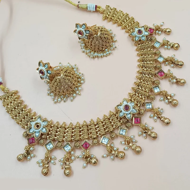 women’s gemstone necklaces-Padmawati Bangles Gold Plated Pota Stone And Pearls Necklace Set