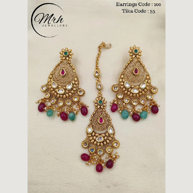 women’s fashion statement earrings-Jewel Addiction Copper Gold Plated Earrings With Mangtikka