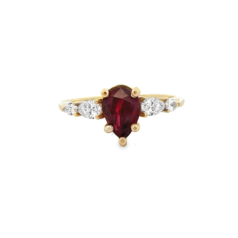 women’s vintage-inspired diamond engagement rings-Vintage Ruby and Diamond Ring in Yellow Gold