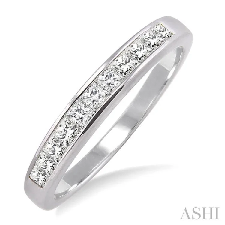 anniversary rings for women-1/2 Ctw Princess Cut Diamond Wedding Band in 14K White Gold