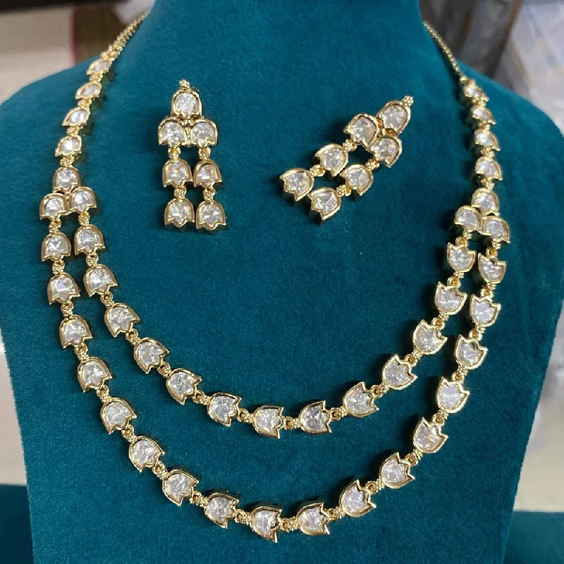 women’s diamond necklaces-Amoliya Jewels Gold Plated Polki Kundan Necklace Set