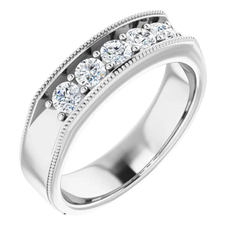 multi-stone rings for women-14K White 3/4 CTW Natural Diamond Milgrain Band