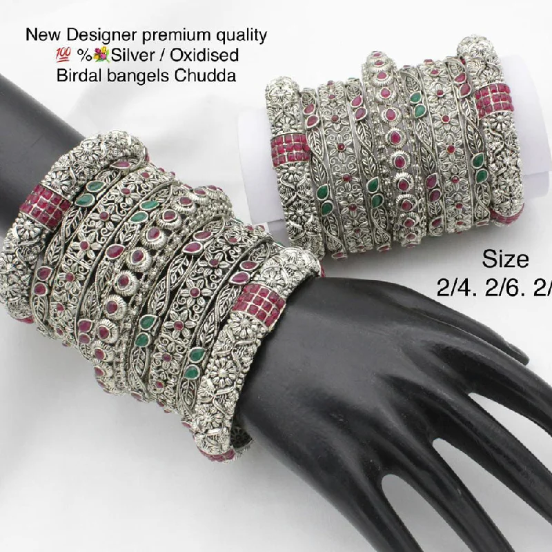 women’s vintage cuff bracelets-Pooja Bangles oxidised Bangles set