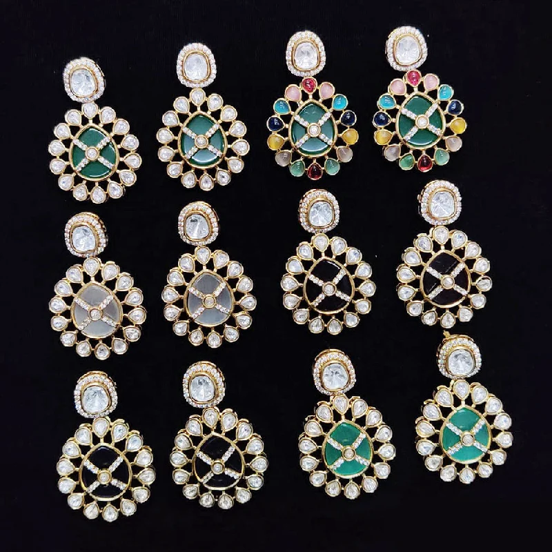 women’s crystal earrings-JCM Gold Plated Polki Kundan Stone Dangler Earrings