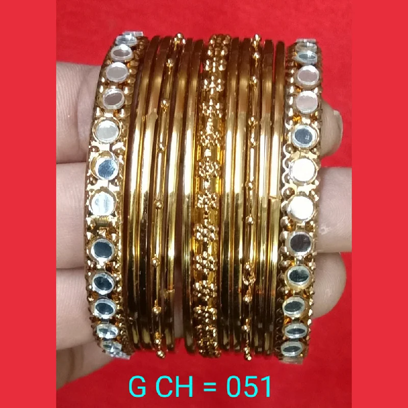 women’s silver bangles-Shree Asha Bangles Gold Plated Pack Of 12 Bangles Set - G CH = 051