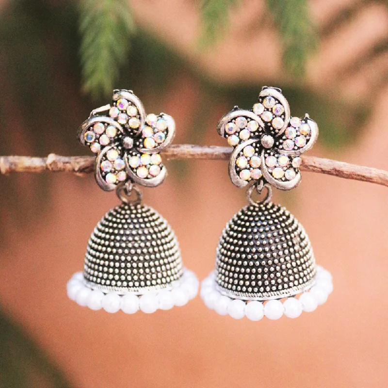 minimalist earrings for women-H K Fashion Oxidised Plated  Austrian Stone  Jhumki Earrings