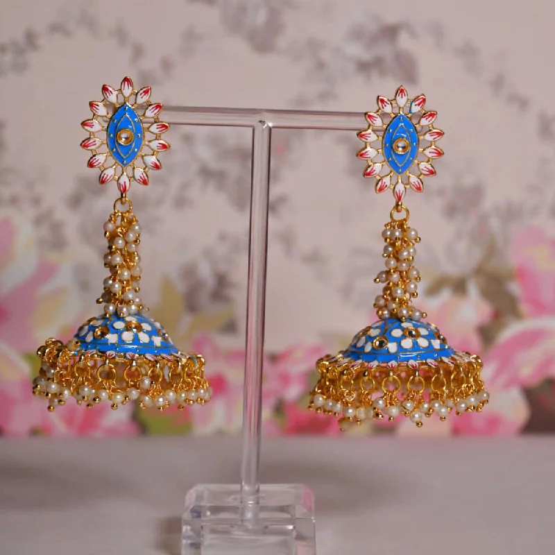 women’s clip-on earrings-Shagna Gold Plated Meenakari Jhumki Earrings