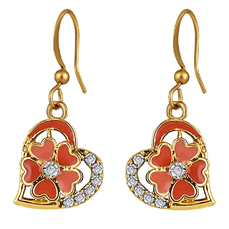 women’s hoop earrings with diamonds-Mahi Gold Plated Orange Meenakari Work and Crystals Floral Heart Earrings for Women (ER1109858GOrg)