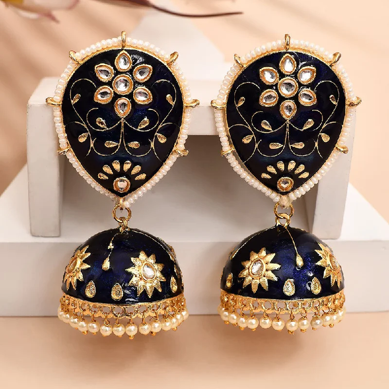 women’s birthstone earrings-Shagna Gold Plated Kundan Stone And Meenakari Jhumki Earrings