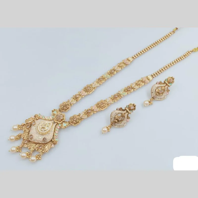 vintage silver lock necklaces-Rani Sati Jewels Gold Plated Kundan Stone And Meenakari Long Necklace Set