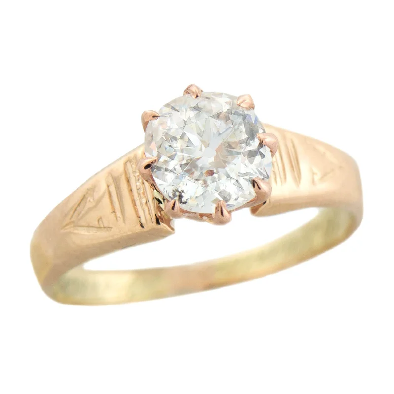 custom-designed engagement rings-Victorian 18k Solitaire Old Mine Cut Diamond Ring .90ctw