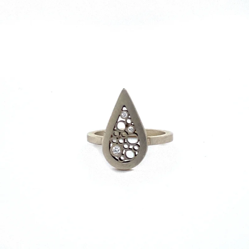 women’s designer engagement rings-Silver Pear Shaped Diamond Ring - Belle Brooke