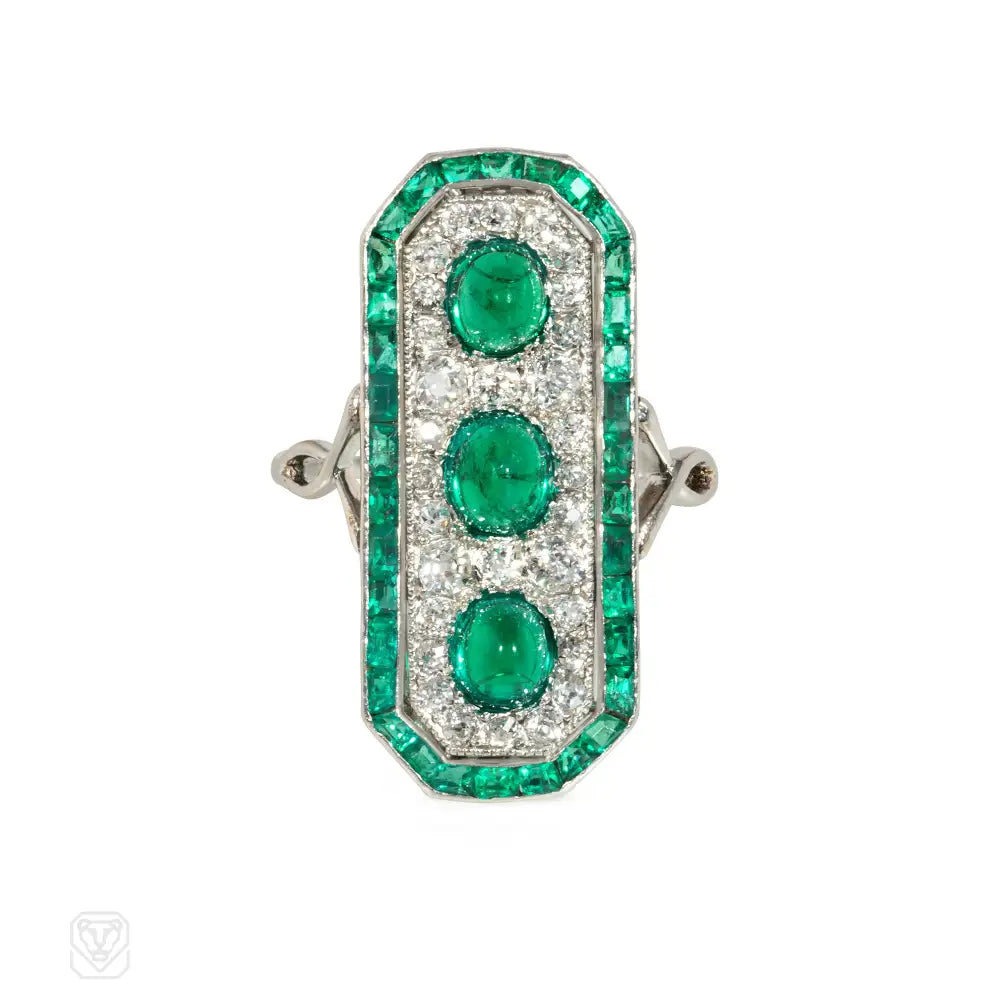 diamond engagement rings for women-French Belle Epoque cabochon emerald and diamond ring