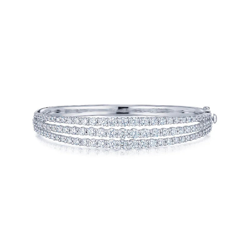 women’s vintage cuff bracelets-KWIAT Three Row Bangle with Diamonds in 18k White Gold B-19529-0-DIA-18KW