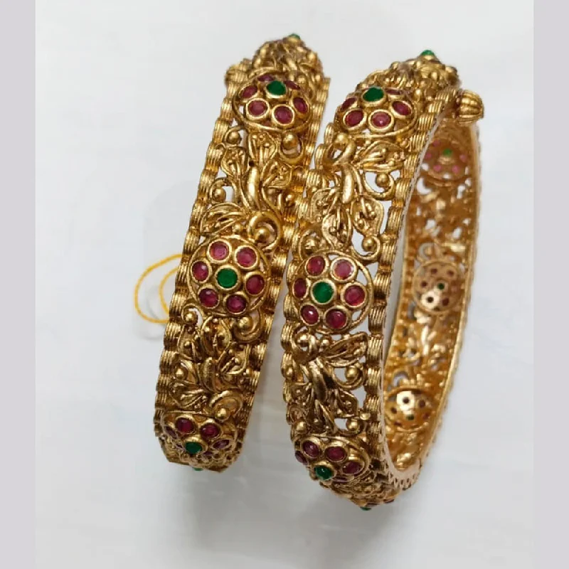 chunky bracelets for women-Niyansh Bangles Pota Stone Gold Plated Bangles Set - 11241013