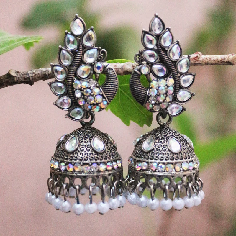 statement hoop earrings for women-H K Fashion Oxidised Plated  Austrian Stone  Jhumki Earrings