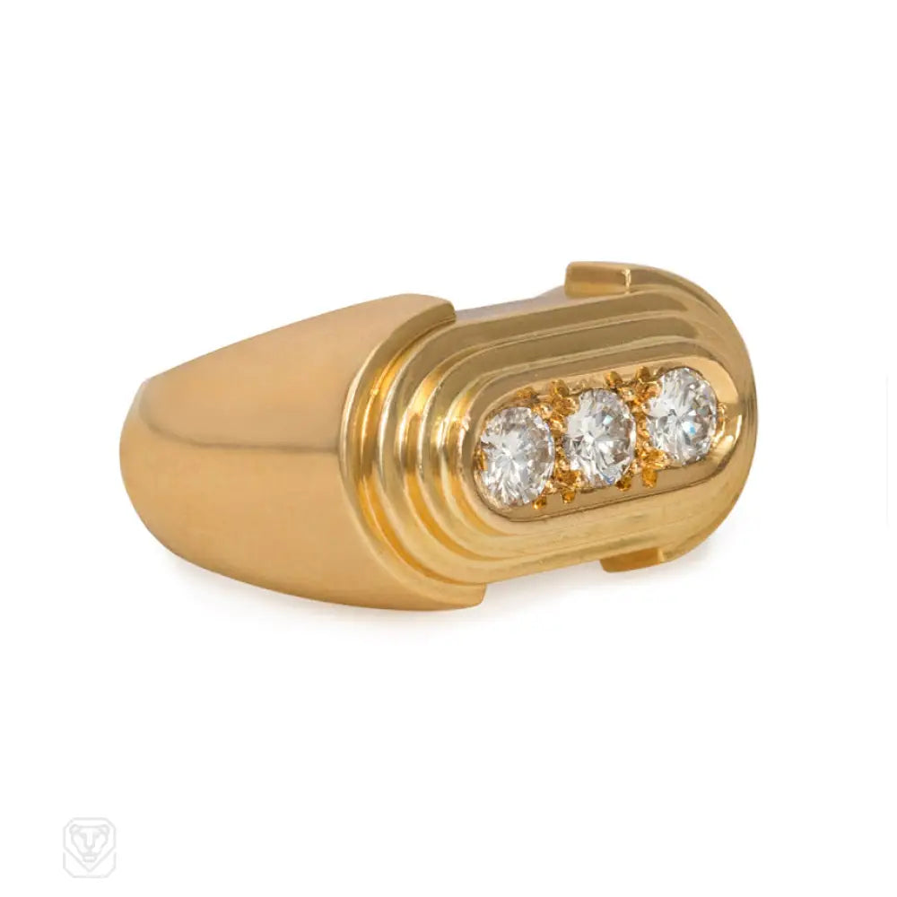 engagement rings with side stones-Retro style gold and diamond ring, Hermès