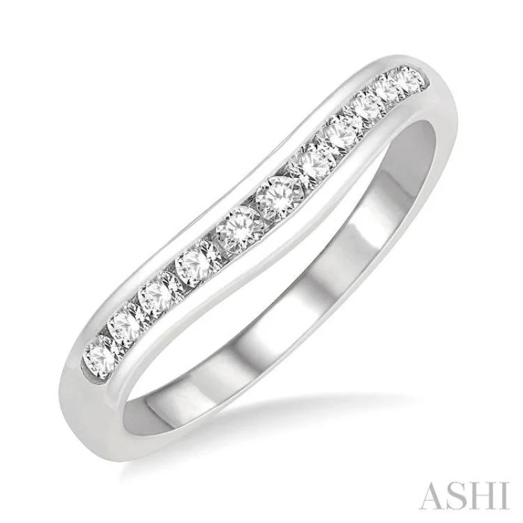 women’s halo rings-1/3 Ctw Round Cut Diamond Inlay Wedding Band in 14K White Gold