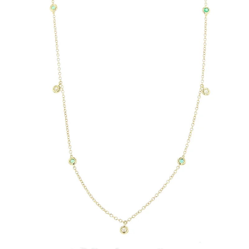 women’s choker necklaces-Necklace in Yellow Gold with Diamonds and Emeralds